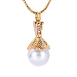 Pendentif funéraire - Perle blanche - Or
